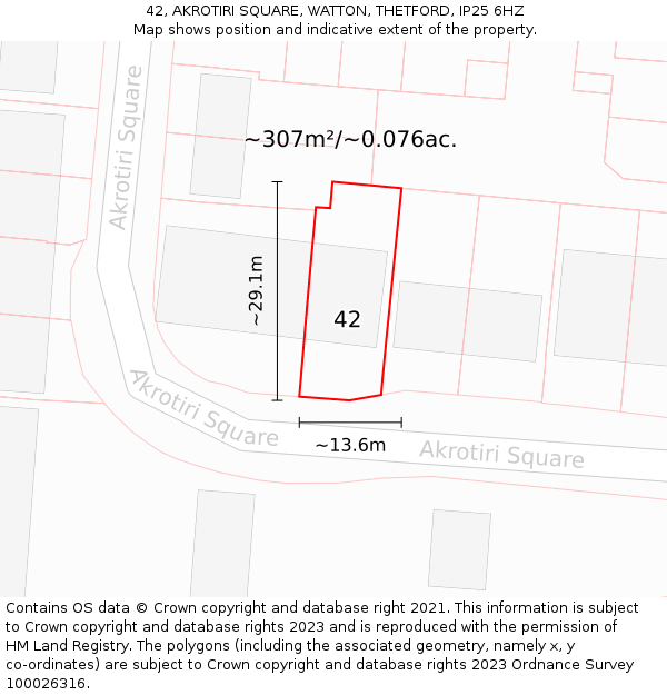 42, AKROTIRI SQUARE, WATTON, THETFORD, IP25 6HZ: Plot and title map