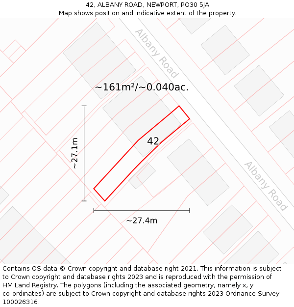 42, ALBANY ROAD, NEWPORT, PO30 5JA: Plot and title map