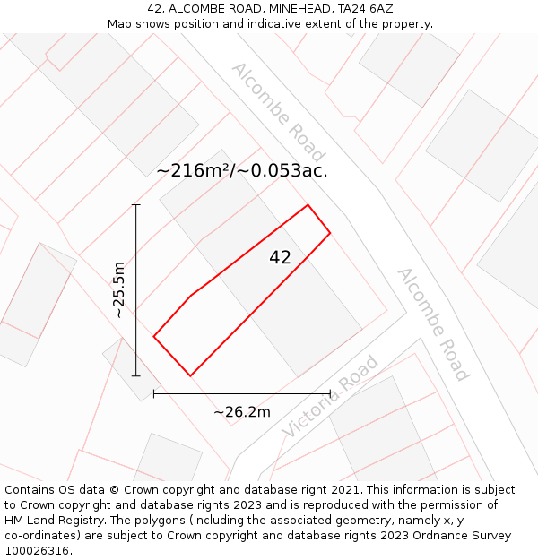 42, ALCOMBE ROAD, MINEHEAD, TA24 6AZ: Plot and title map