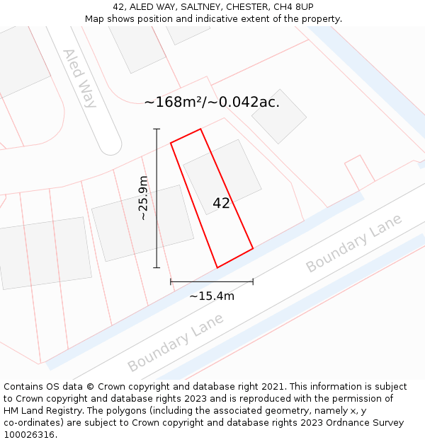 42, ALED WAY, SALTNEY, CHESTER, CH4 8UP: Plot and title map