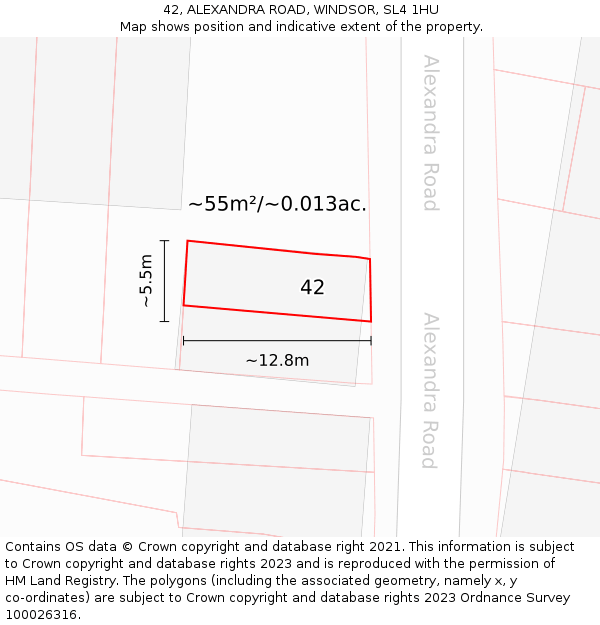 42, ALEXANDRA ROAD, WINDSOR, SL4 1HU: Plot and title map