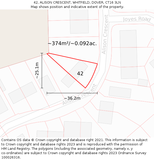 42, ALISON CRESCENT, WHITFIELD, DOVER, CT16 3LN: Plot and title map