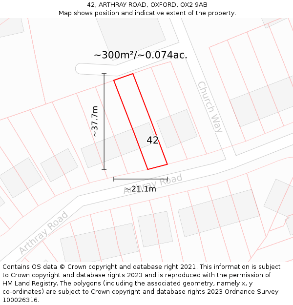 42, ARTHRAY ROAD, OXFORD, OX2 9AB: Plot and title map