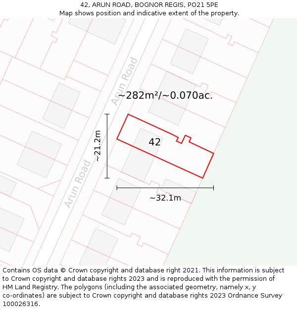 42, ARUN ROAD, BOGNOR REGIS, PO21 5PE: Plot and title map