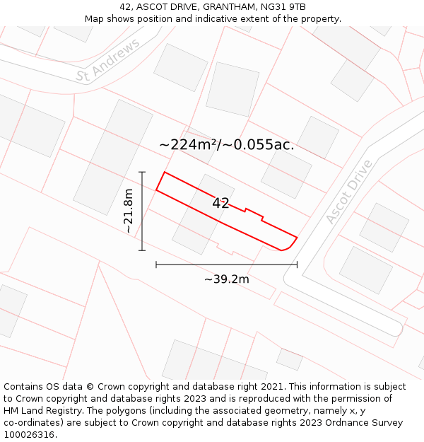 42, ASCOT DRIVE, GRANTHAM, NG31 9TB: Plot and title map