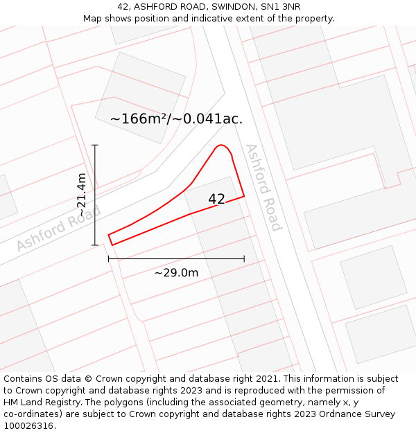 42, ASHFORD ROAD, SWINDON, SN1 3NR: Plot and title map