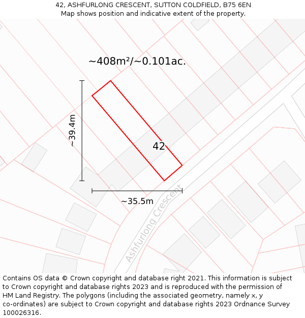 42, ASHFURLONG CRESCENT, SUTTON COLDFIELD, B75 6EN: Plot and title map