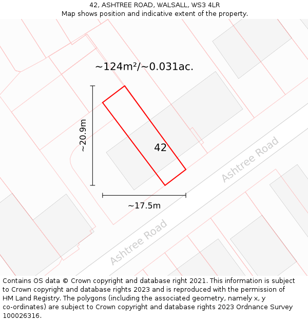 42, ASHTREE ROAD, WALSALL, WS3 4LR: Plot and title map