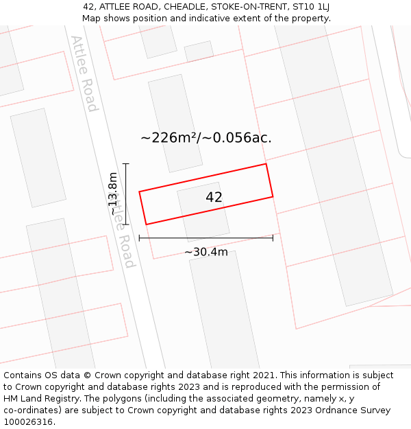 42, ATTLEE ROAD, CHEADLE, STOKE-ON-TRENT, ST10 1LJ: Plot and title map