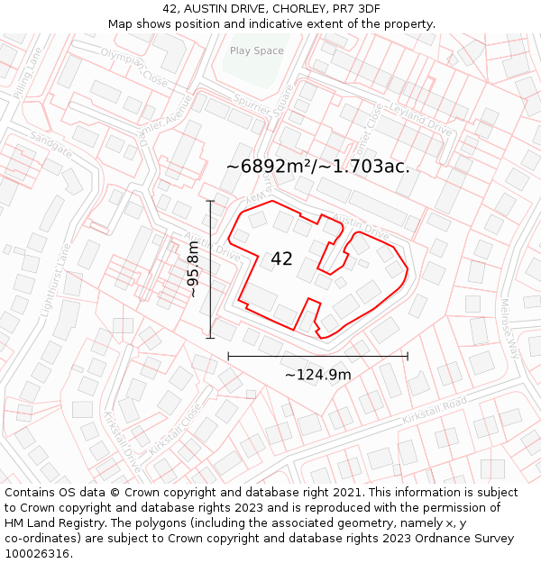 42, AUSTIN DRIVE, CHORLEY, PR7 3DF: Plot and title map