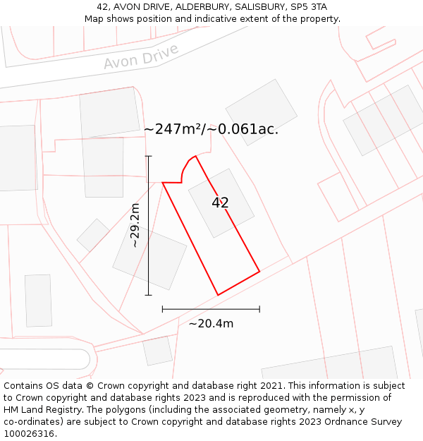 42, AVON DRIVE, ALDERBURY, SALISBURY, SP5 3TA: Plot and title map
