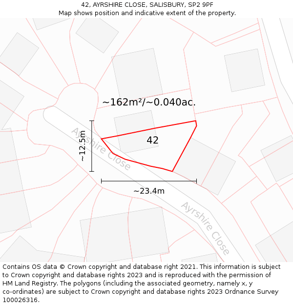 42, AYRSHIRE CLOSE, SALISBURY, SP2 9PF: Plot and title map
