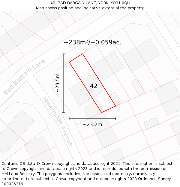 42, BAD BARGAIN LANE, YORK, YO31 0QU: Plot and title map