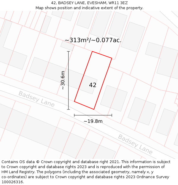 42, BADSEY LANE, EVESHAM, WR11 3EZ: Plot and title map