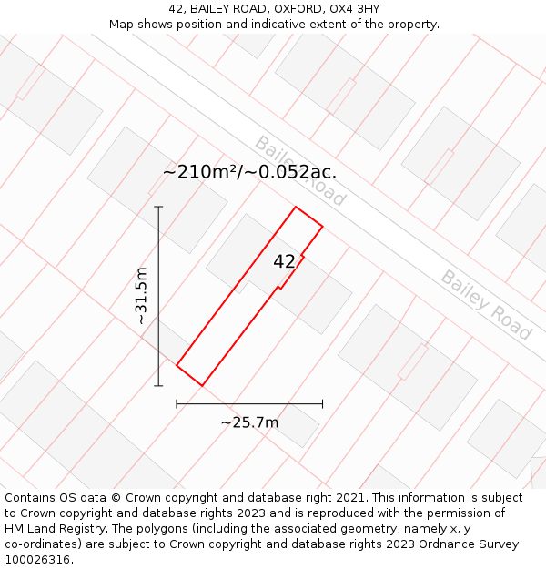 42, BAILEY ROAD, OXFORD, OX4 3HY: Plot and title map