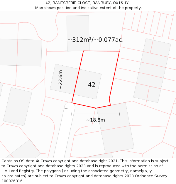 42, BANESBERIE CLOSE, BANBURY, OX16 1YH: Plot and title map