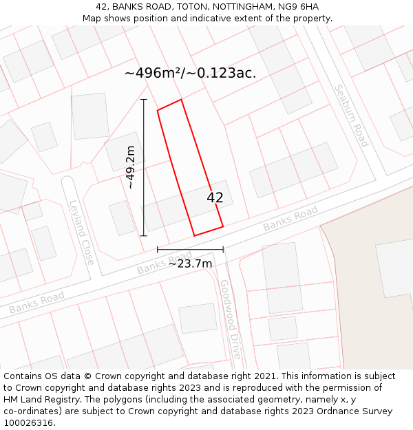 42, BANKS ROAD, TOTON, NOTTINGHAM, NG9 6HA: Plot and title map