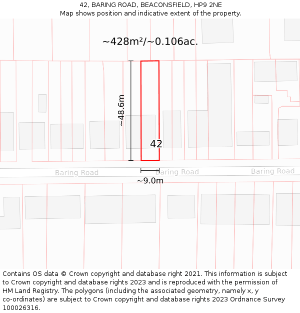 42, BARING ROAD, BEACONSFIELD, HP9 2NE: Plot and title map