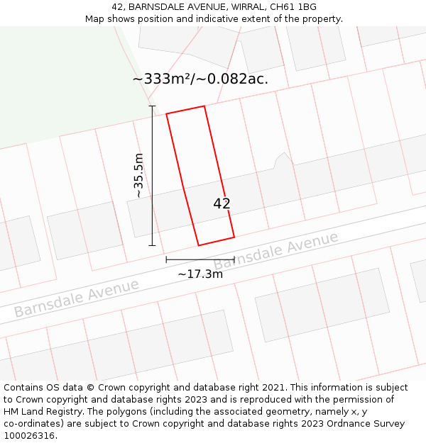 42, BARNSDALE AVENUE, WIRRAL, CH61 1BG: Plot and title map