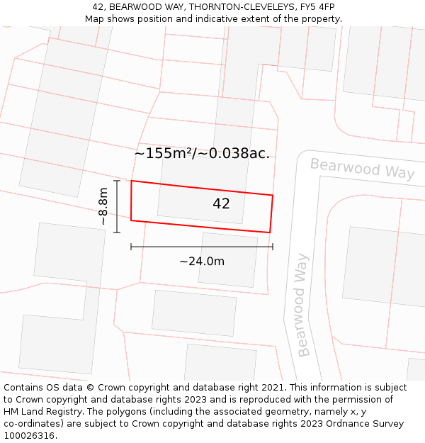 42, BEARWOOD WAY, THORNTON-CLEVELEYS, FY5 4FP: Plot and title map
