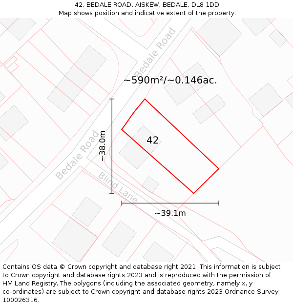 42, BEDALE ROAD, AISKEW, BEDALE, DL8 1DD: Plot and title map