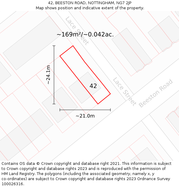 42, BEESTON ROAD, NOTTINGHAM, NG7 2JP: Plot and title map