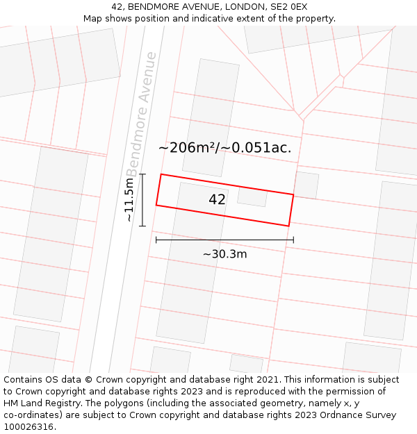 42, BENDMORE AVENUE, LONDON, SE2 0EX: Plot and title map