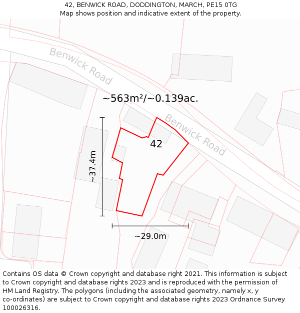 42, BENWICK ROAD, DODDINGTON, MARCH, PE15 0TG: Plot and title map