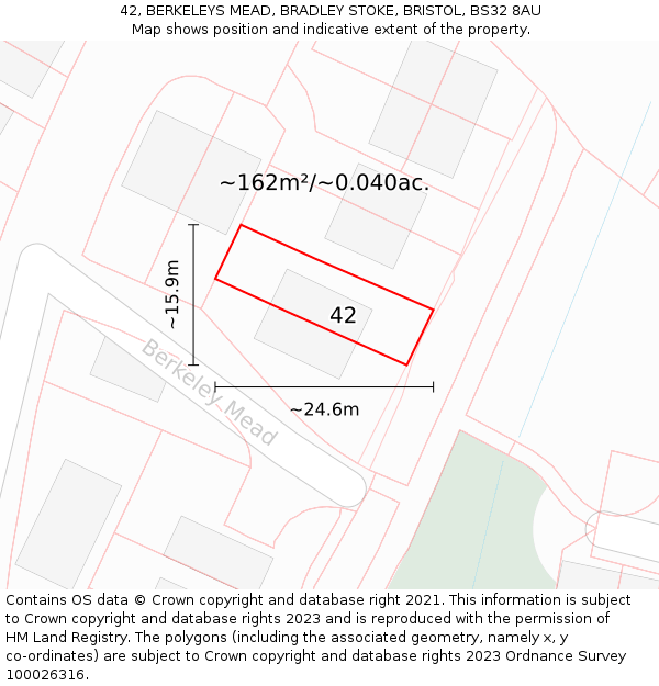 42, BERKELEYS MEAD, BRADLEY STOKE, BRISTOL, BS32 8AU: Plot and title map