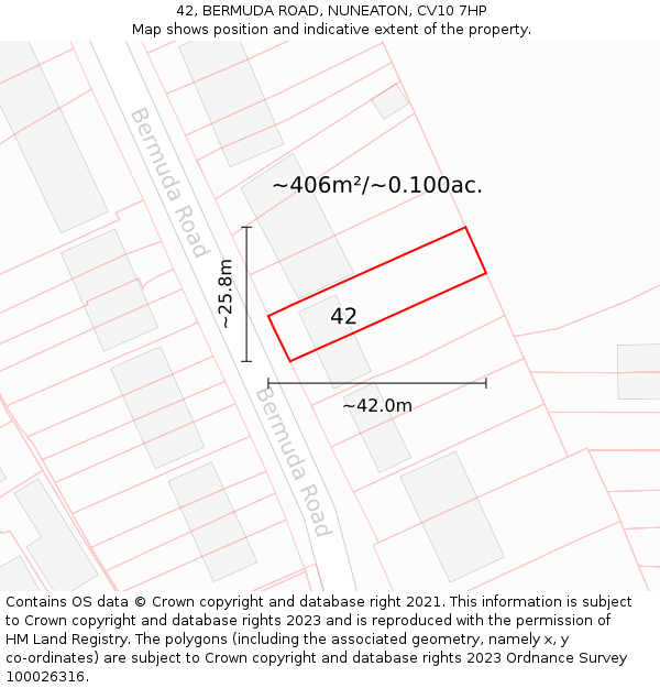 42, BERMUDA ROAD, NUNEATON, CV10 7HP: Plot and title map