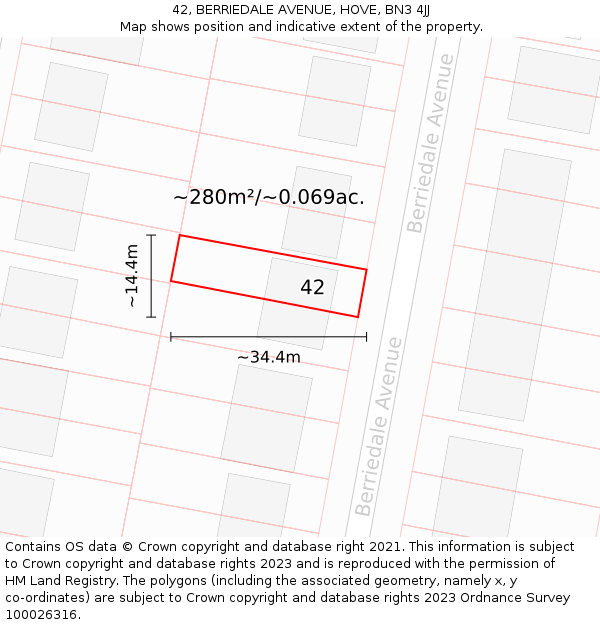 42, BERRIEDALE AVENUE, HOVE, BN3 4JJ: Plot and title map