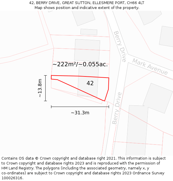 42, BERRY DRIVE, GREAT SUTTON, ELLESMERE PORT, CH66 4LT: Plot and title map