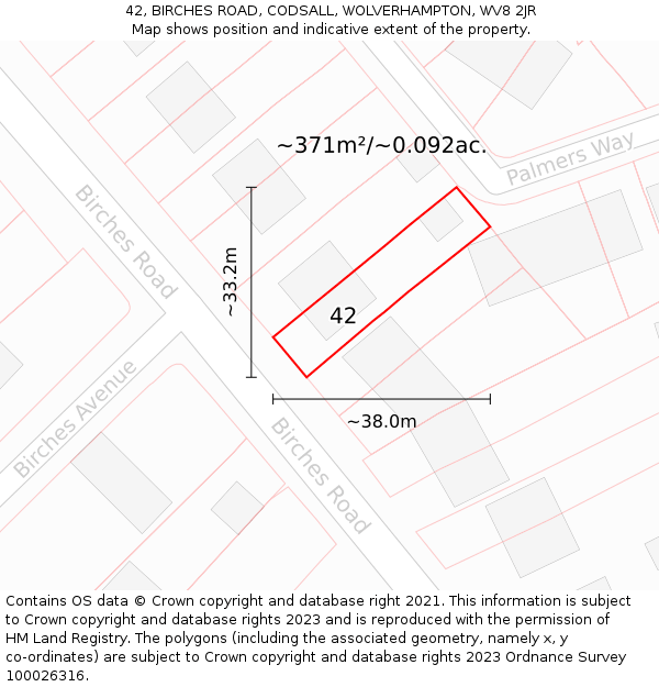 42, BIRCHES ROAD, CODSALL, WOLVERHAMPTON, WV8 2JR: Plot and title map