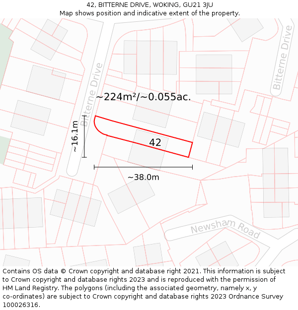 42, BITTERNE DRIVE, WOKING, GU21 3JU: Plot and title map