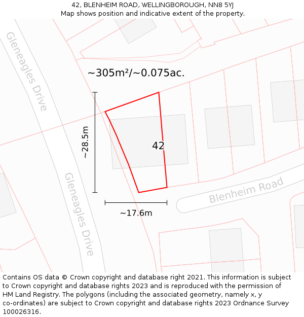 42, BLENHEIM ROAD, WELLINGBOROUGH, NN8 5YJ: Plot and title map