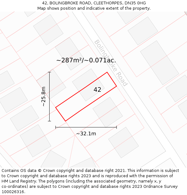 42, BOLINGBROKE ROAD, CLEETHORPES, DN35 0HG: Plot and title map