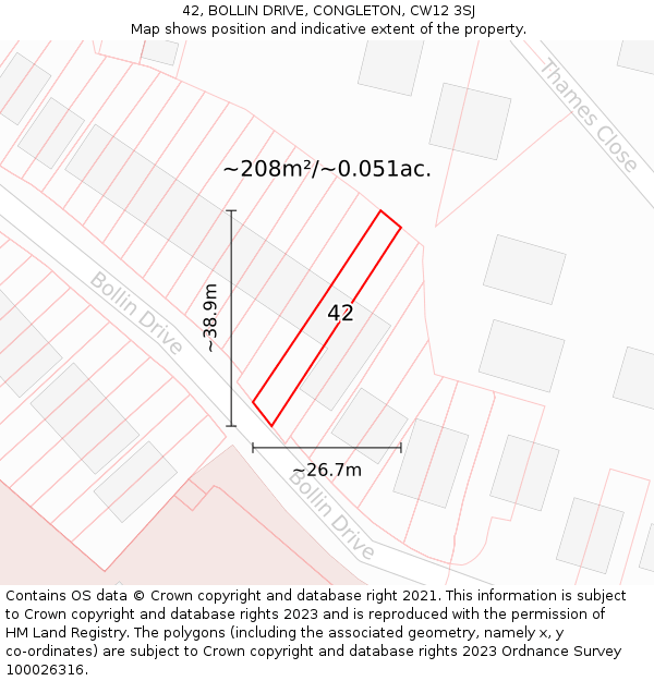 42, BOLLIN DRIVE, CONGLETON, CW12 3SJ: Plot and title map