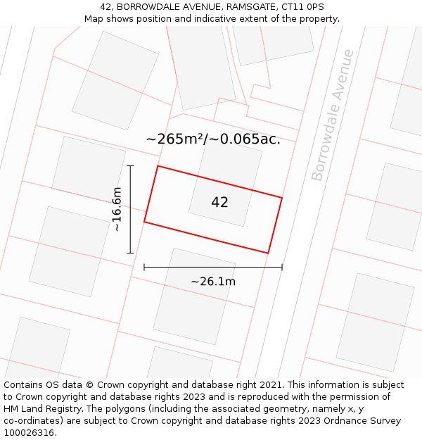 42, BORROWDALE AVENUE, RAMSGATE, CT11 0PS: Plot and title map