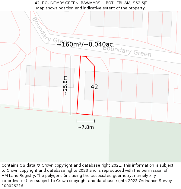 42, BOUNDARY GREEN, RAWMARSH, ROTHERHAM, S62 6JF: Plot and title map