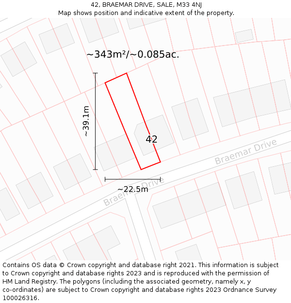 42, BRAEMAR DRIVE, SALE, M33 4NJ: Plot and title map