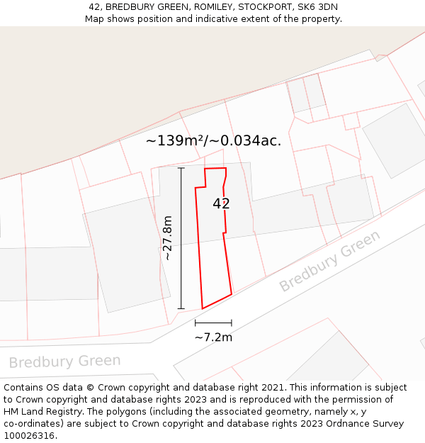 42, BREDBURY GREEN, ROMILEY, STOCKPORT, SK6 3DN: Plot and title map