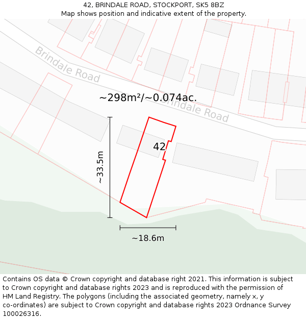 42, BRINDALE ROAD, STOCKPORT, SK5 8BZ: Plot and title map