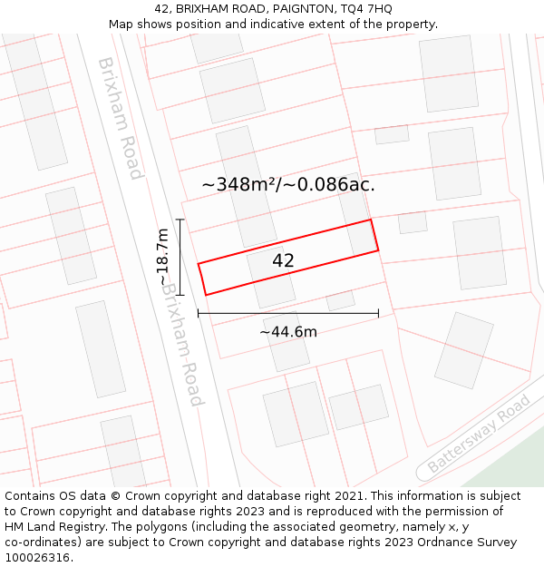 42, BRIXHAM ROAD, PAIGNTON, TQ4 7HQ: Plot and title map