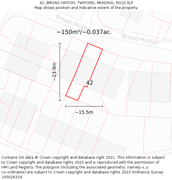 42, BROAD HINTON, TWYFORD, READING, RG10 0LP: Plot and title map