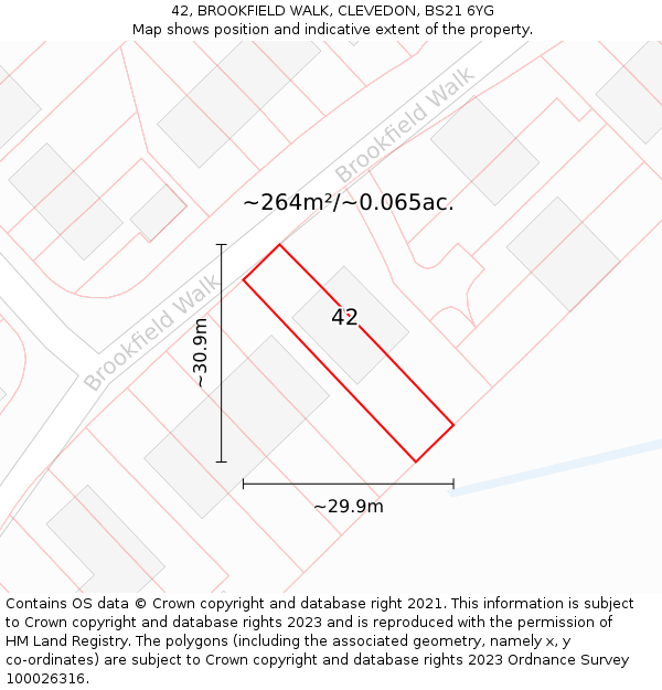 42, BROOKFIELD WALK, CLEVEDON, BS21 6YG: Plot and title map