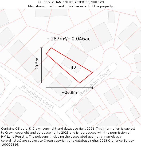 42, BROUGHAM COURT, PETERLEE, SR8 1PS: Plot and title map