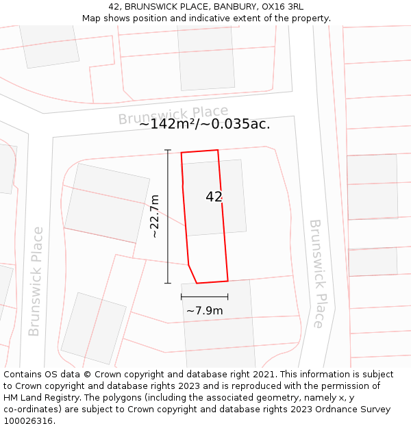 42, BRUNSWICK PLACE, BANBURY, OX16 3RL: Plot and title map