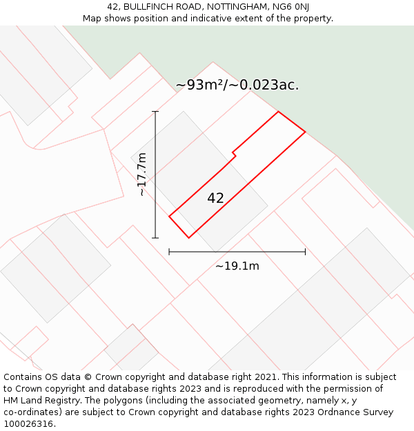 42, BULLFINCH ROAD, NOTTINGHAM, NG6 0NJ: Plot and title map