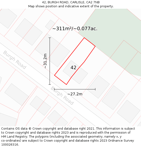 42, BURGH ROAD, CARLISLE, CA2 7NB: Plot and title map