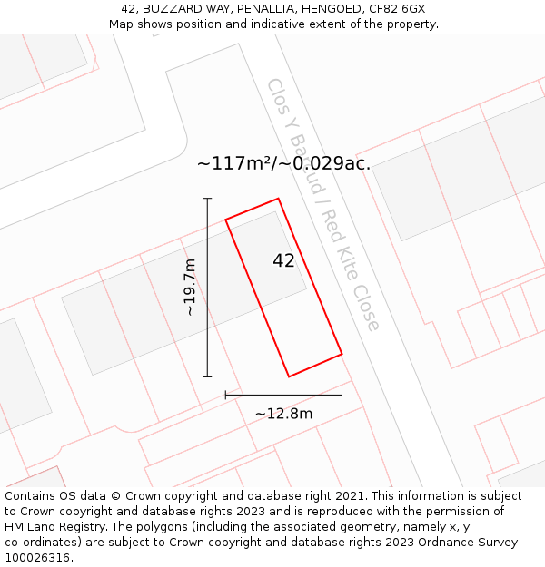 42, BUZZARD WAY, PENALLTA, HENGOED, CF82 6GX: Plot and title map